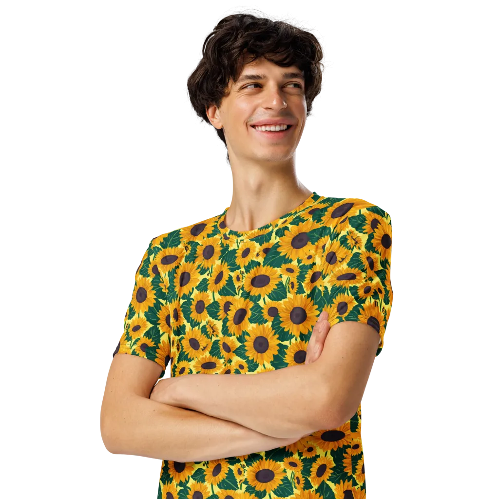 Sunlit Sunflower on Men's Crew Neck T-Shirt — Left Front