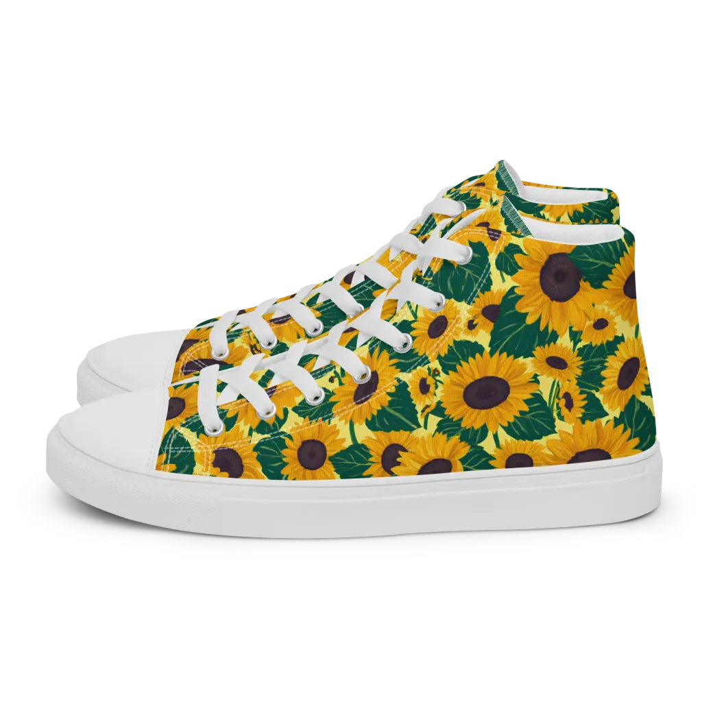 Sunlit Sunflower on Men's High Top Canvas Shoes — Left