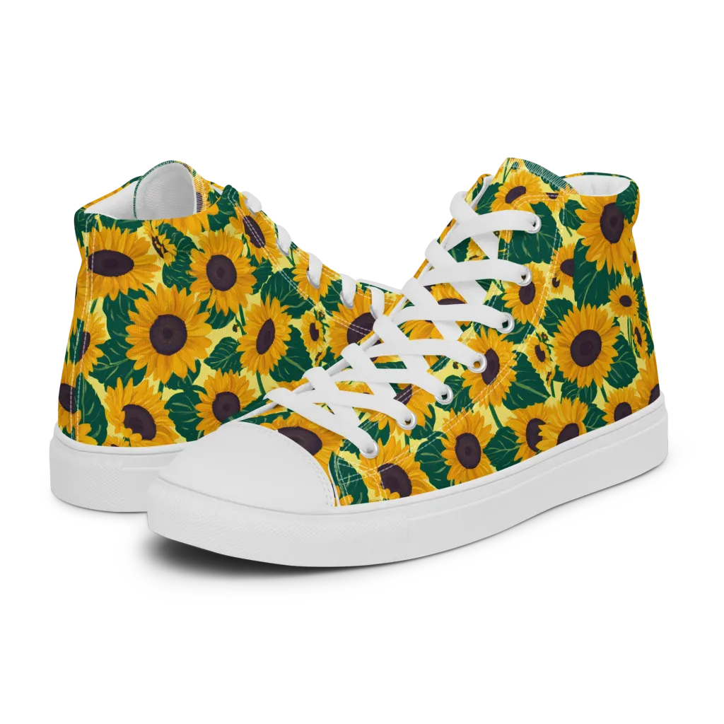 Sunlit Sunflower on Men's High Top Canvas Shoes — Left