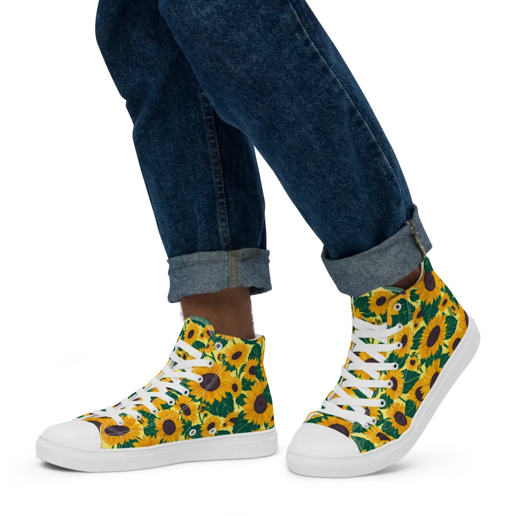 Sunlit Sunflower on Men's High Top Canvas Shoes — Left
