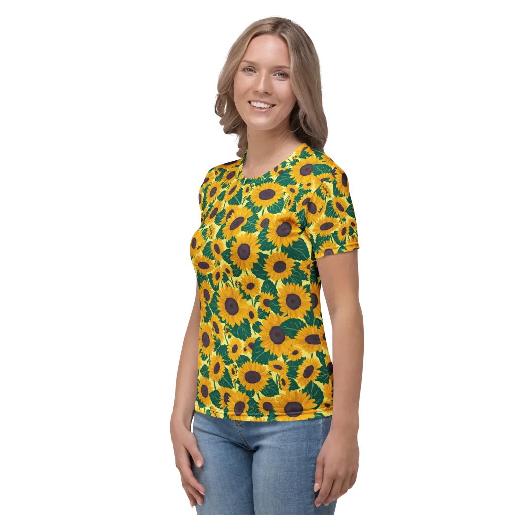 Sunlit Sunflower on Women's Crew Neck T-Shirt — Left