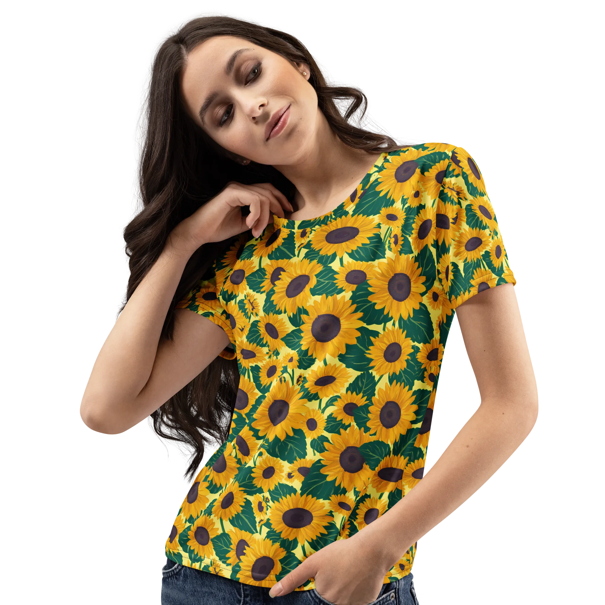 Sunlit Sunflower on Women's Crew Neck T-Shirt — Left Front