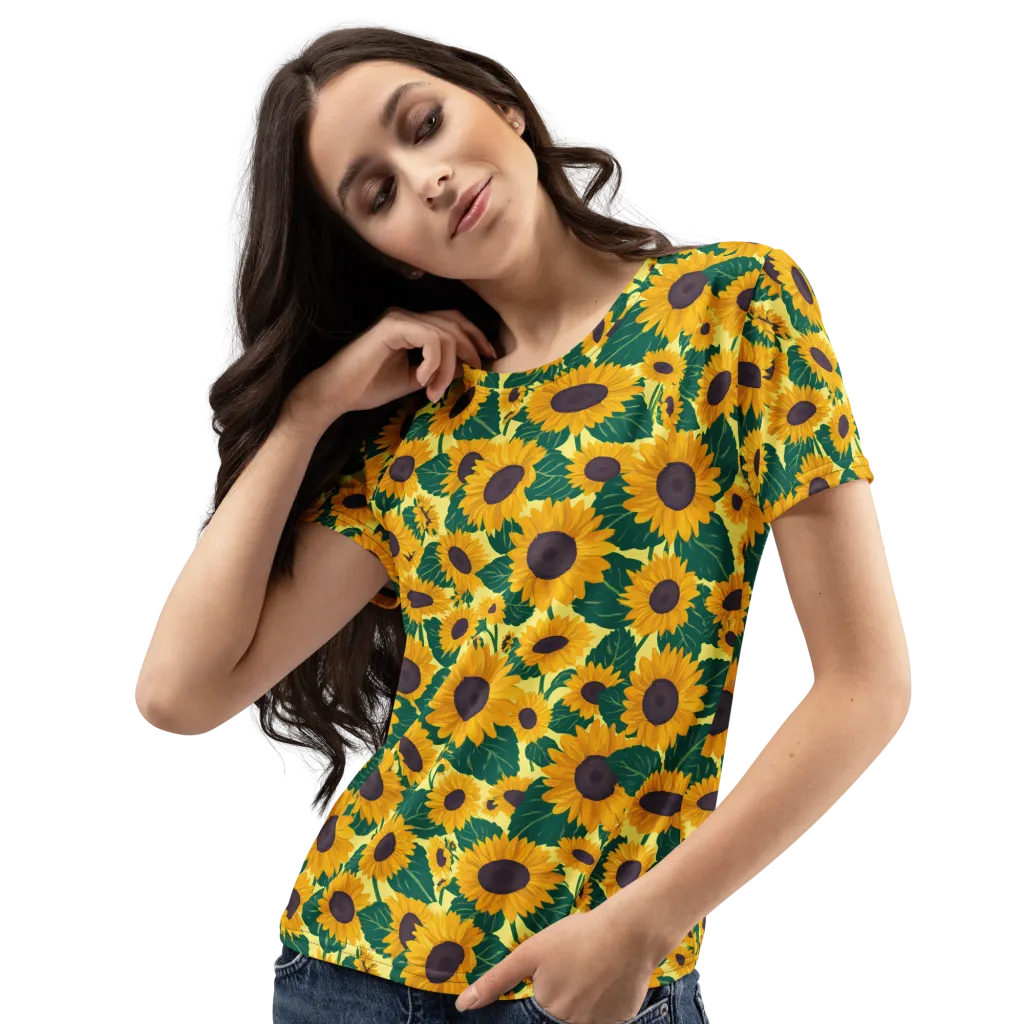 Sunlit Sunflower on Women's Crew Neck T-Shirt — Left Front