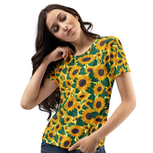 Sunlit Sunflower on a Women's Crew Neck T-Shirt
