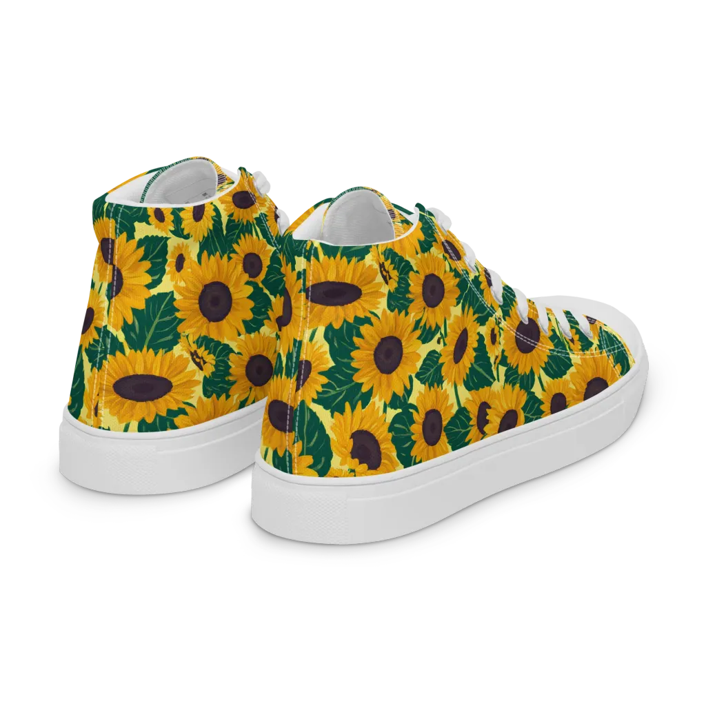 Sunlit Sunflower on Women's High Top Canvas Shoes — Right Back
