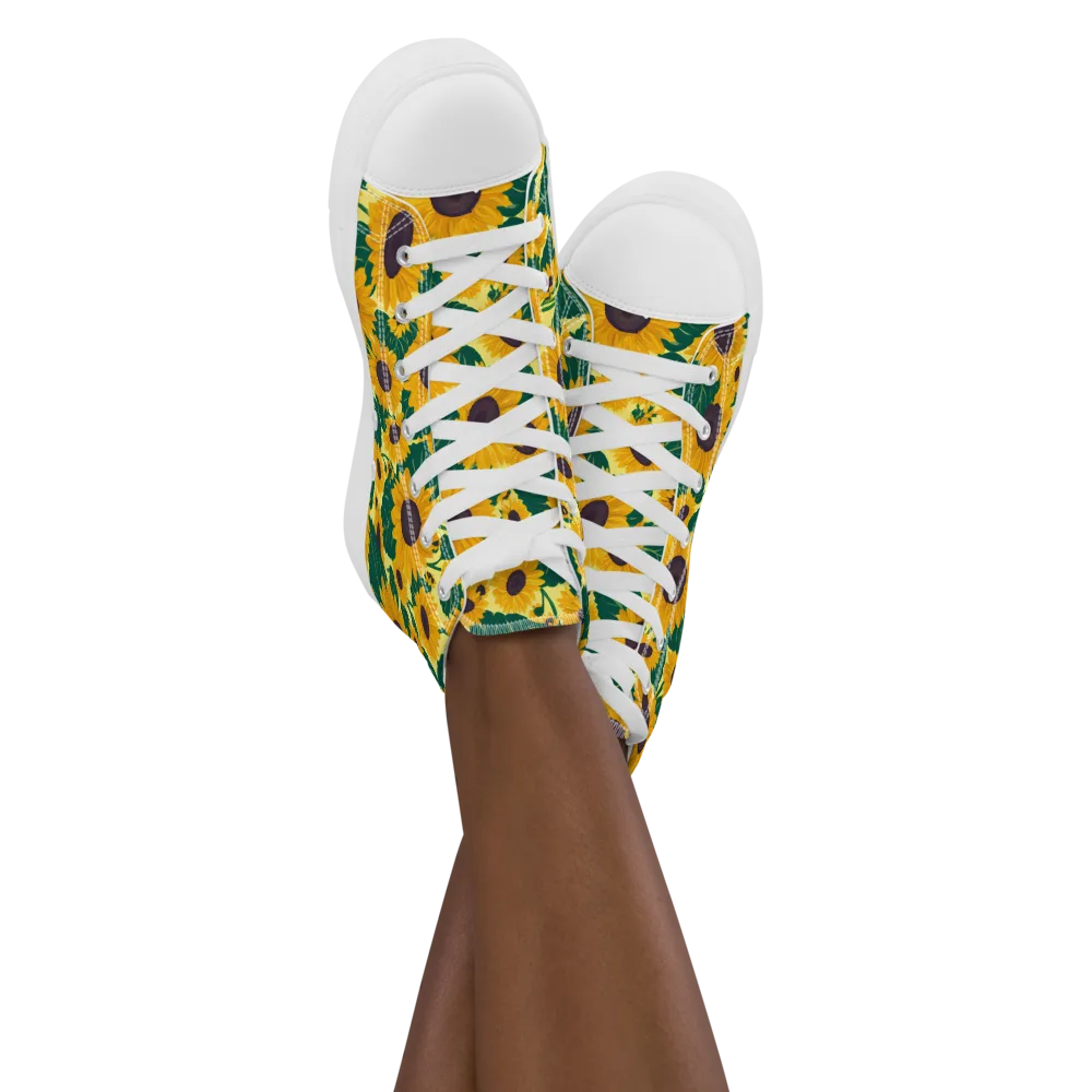 Sunlit Sunflower on Women's High Top Canvas Shoes — Front