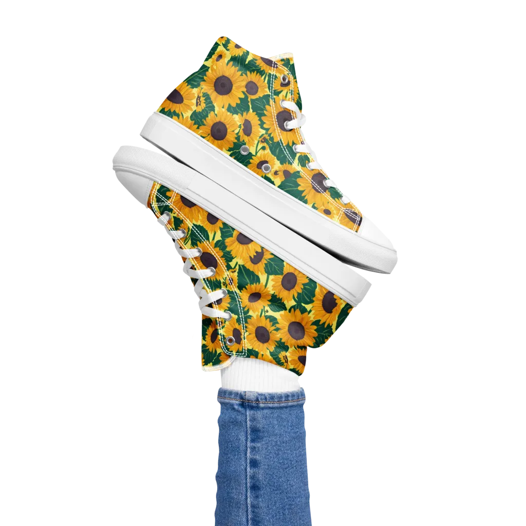 Sunlit Sunflower on Women's High Top Canvas Shoes — Left