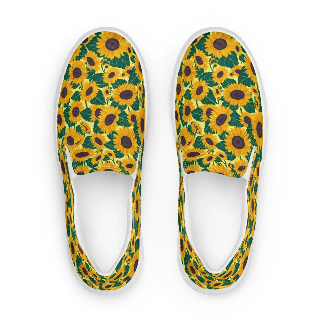 Sunlit Sunflower on Men's Slip-On Canvas Shoes — Front