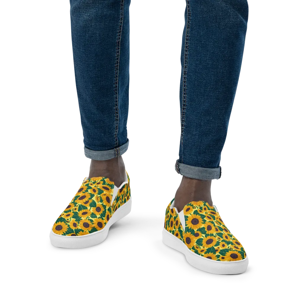 Sunlit Sunflower on Men's Slip-On Canvas Shoes — Front