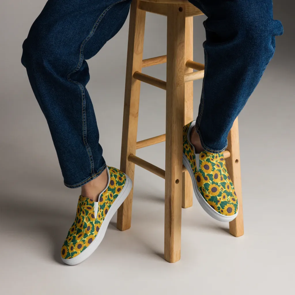 Sunlit Sunflower on Men's Slip-On Canvas Shoes — Front
