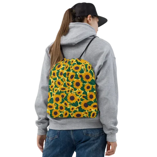 Sunlit Sunflower on a Drawstring Bag
