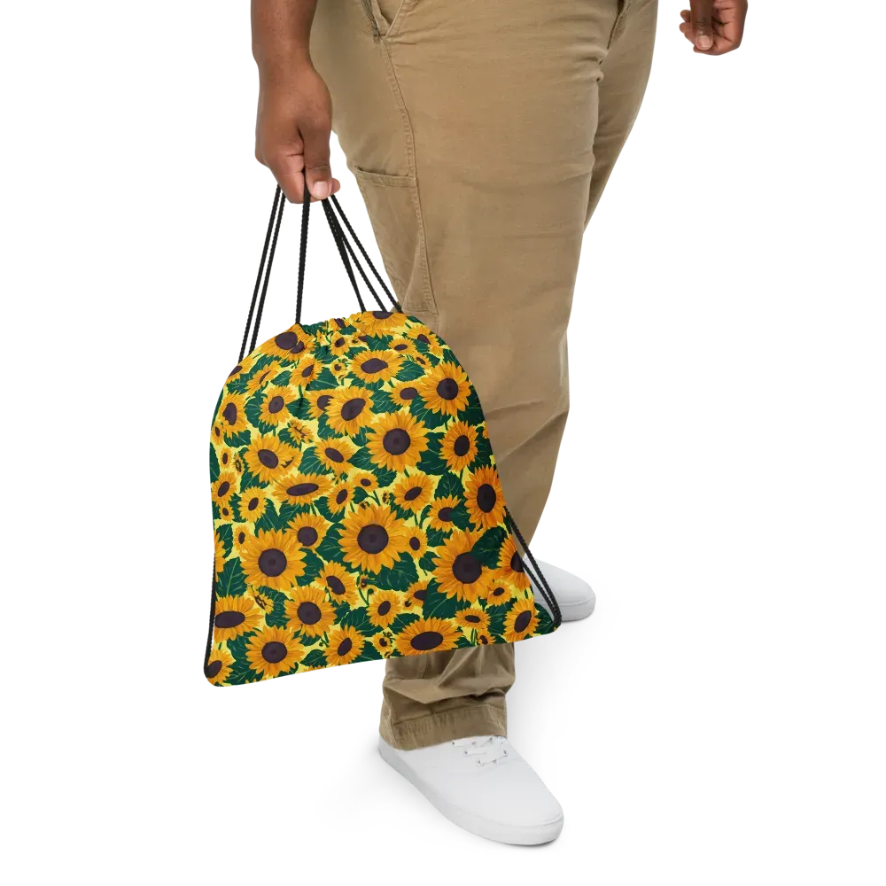 Sunlit Sunflower on Drawstring Bag — Front