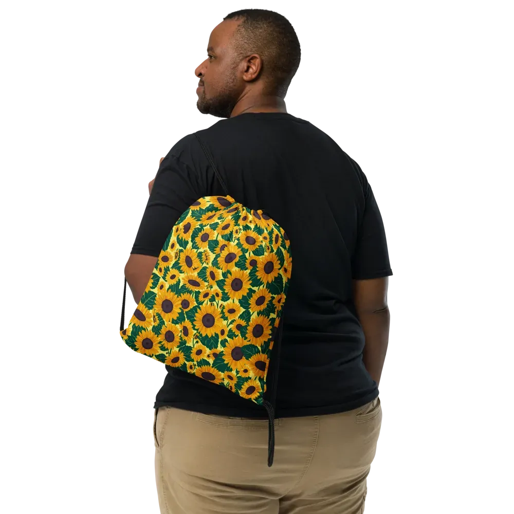 Sunlit Sunflower on Drawstring Bag — Front