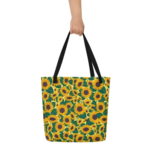 Sunlit Sunflower on a Large Tote Bag W/ Pocket