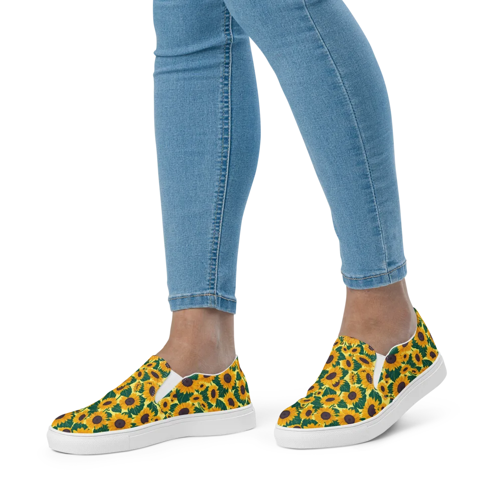 Sunlit Sunflower on Women's Slip-On Canvas Shoes — Front