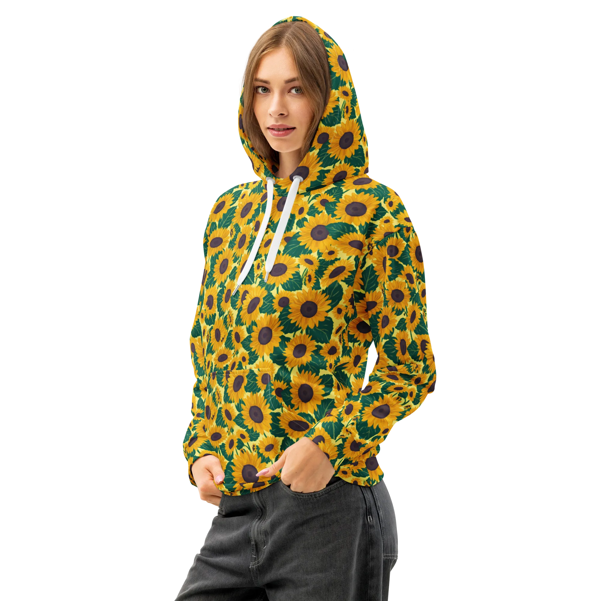 Sunlit Sunflower on Cotton Hoodie — Left Front