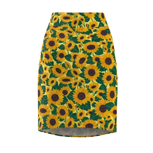 Sunlit Sunflower on a Pencil Skirt