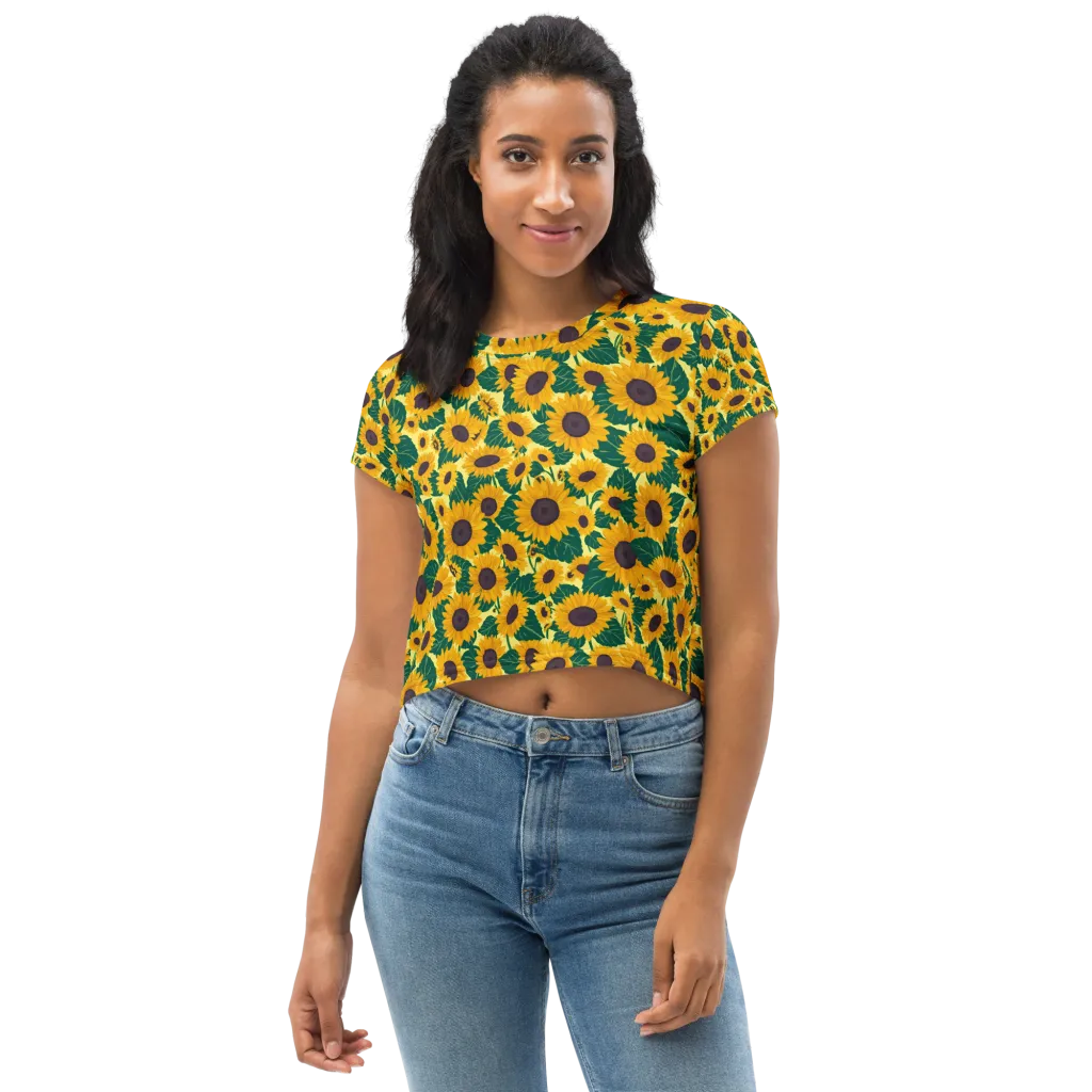 Sunlit Sunflower on Crop Tee — Front