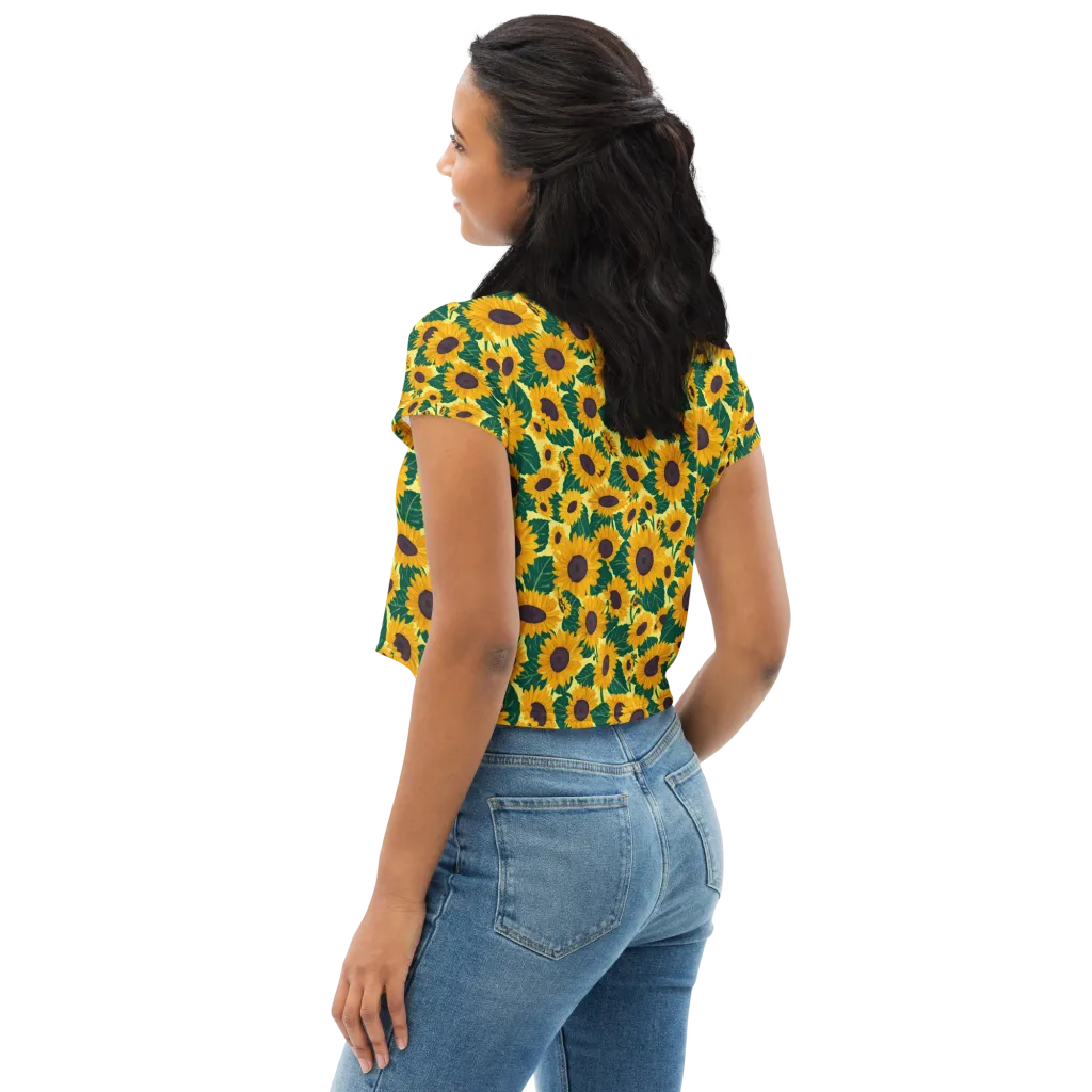Sunlit Sunflower on Crop Tee — Left Back