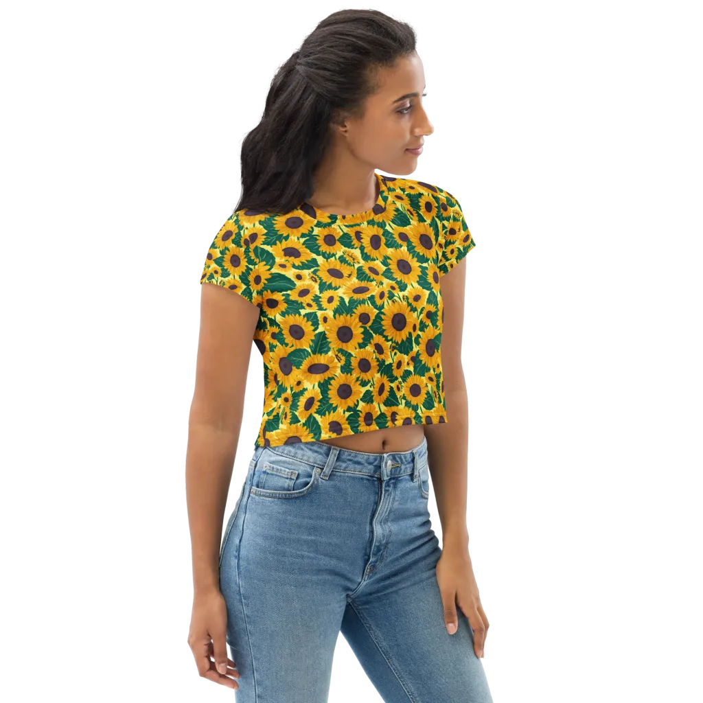 Sunlit Sunflower on Crop Tee — Right Front