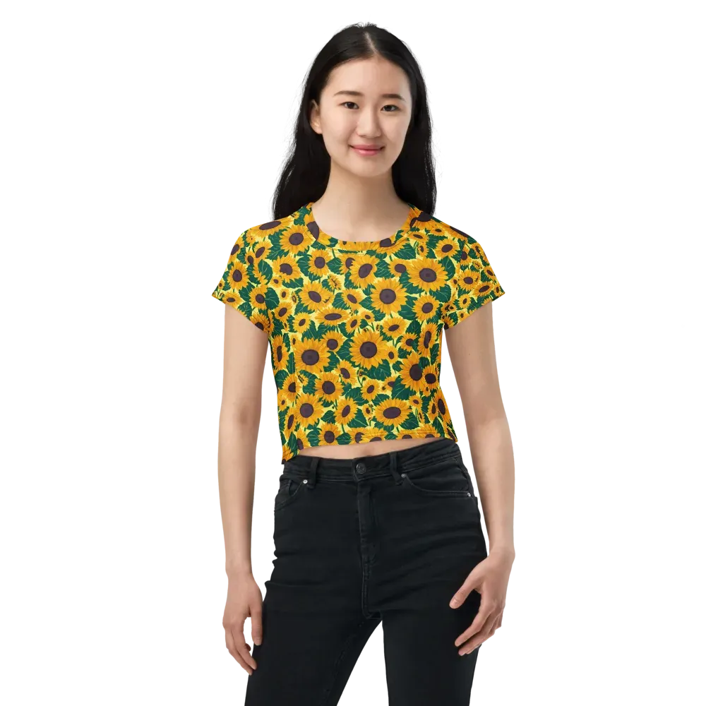 Sunlit Sunflower on Crop Tee — Front