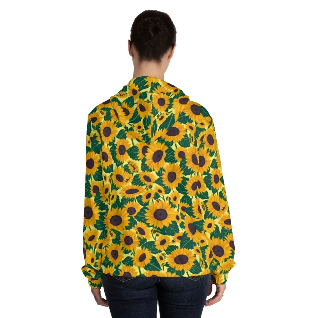 Sunlit Sunflower on Women's Full-Zip Hoodie — Back On Person