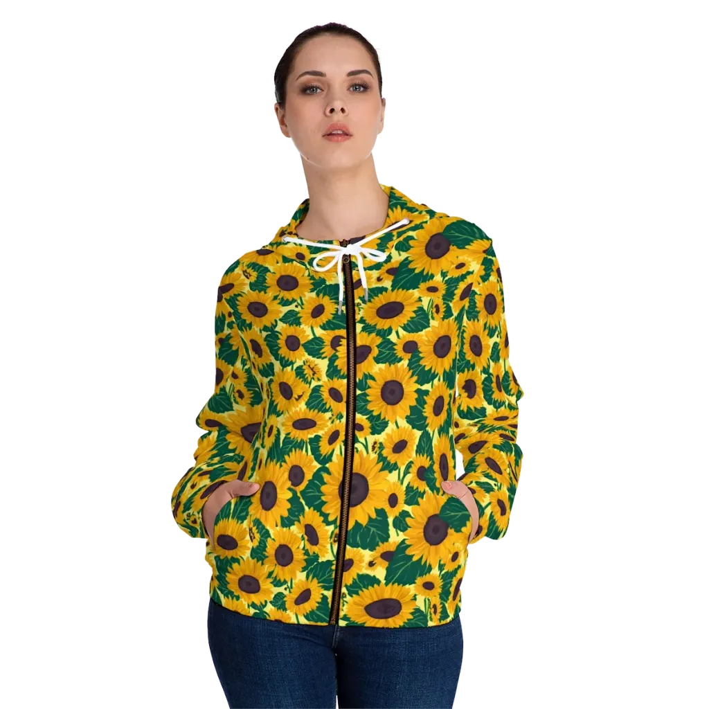 Sunlit Sunflower on Women's Full-Zip Hoodie — Front On Person