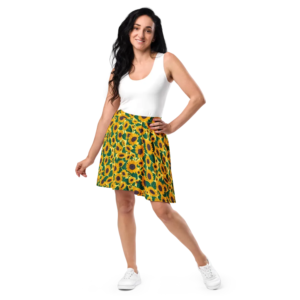 Sunlit Sunflower on Skater Skirt — Front