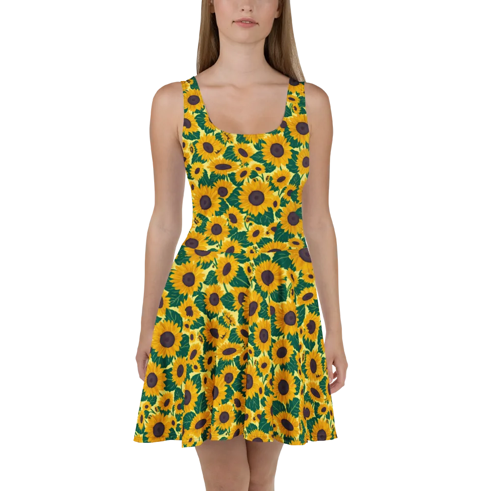 Sunlit Sunflower on Skater Dress — Front