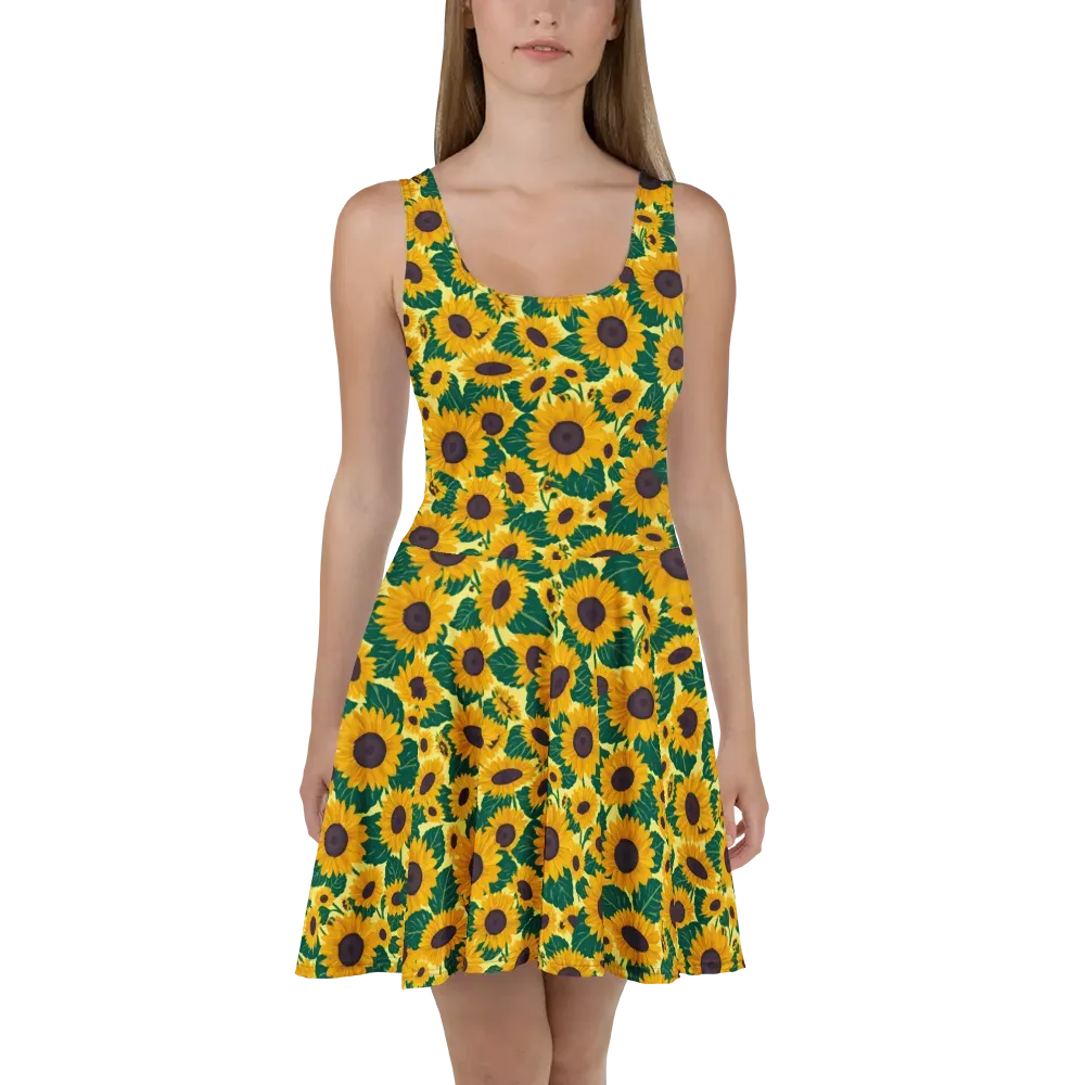 Sunlit Sunflower on Skater Dress — Front
