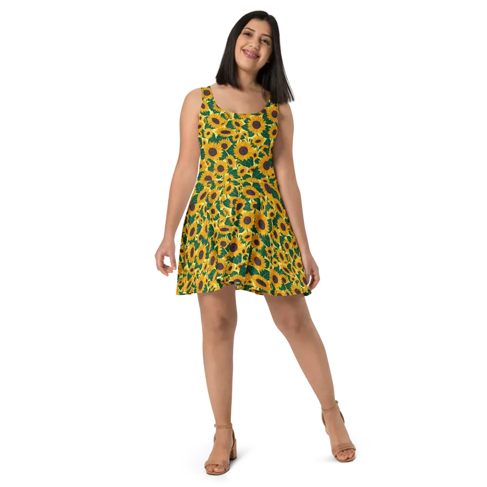 Sunlit Sunflower on Skater Dress — Front