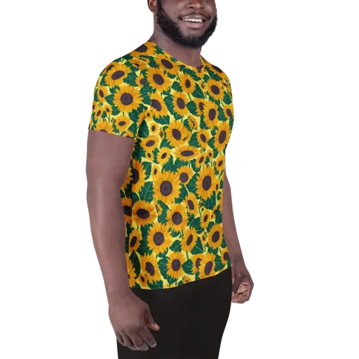 Sunlit Sunflower on a Men's Athletic T-Shirt