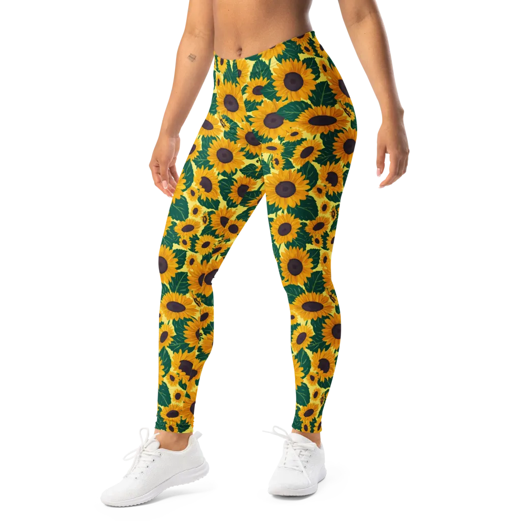 Sunlit Sunflower on Leggings — Left Front