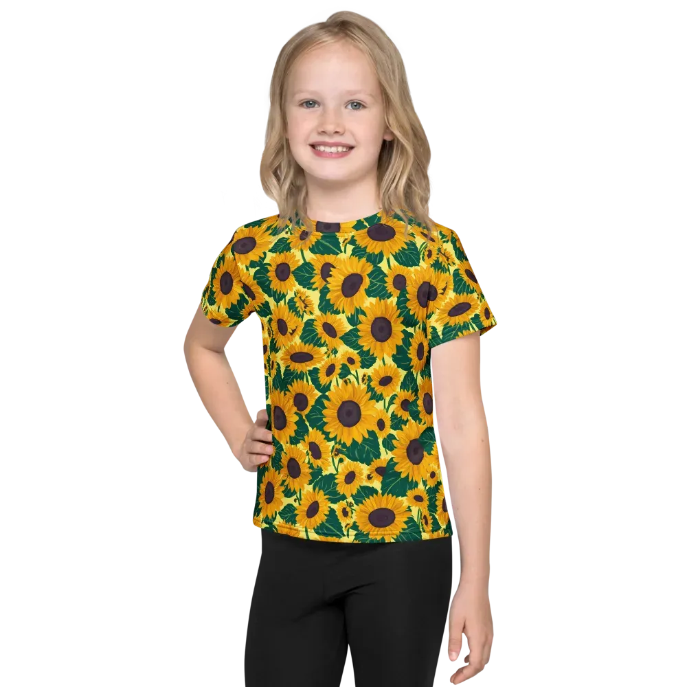 Sunlit Sunflower on Kids Crew Neck T-Shirt — Front