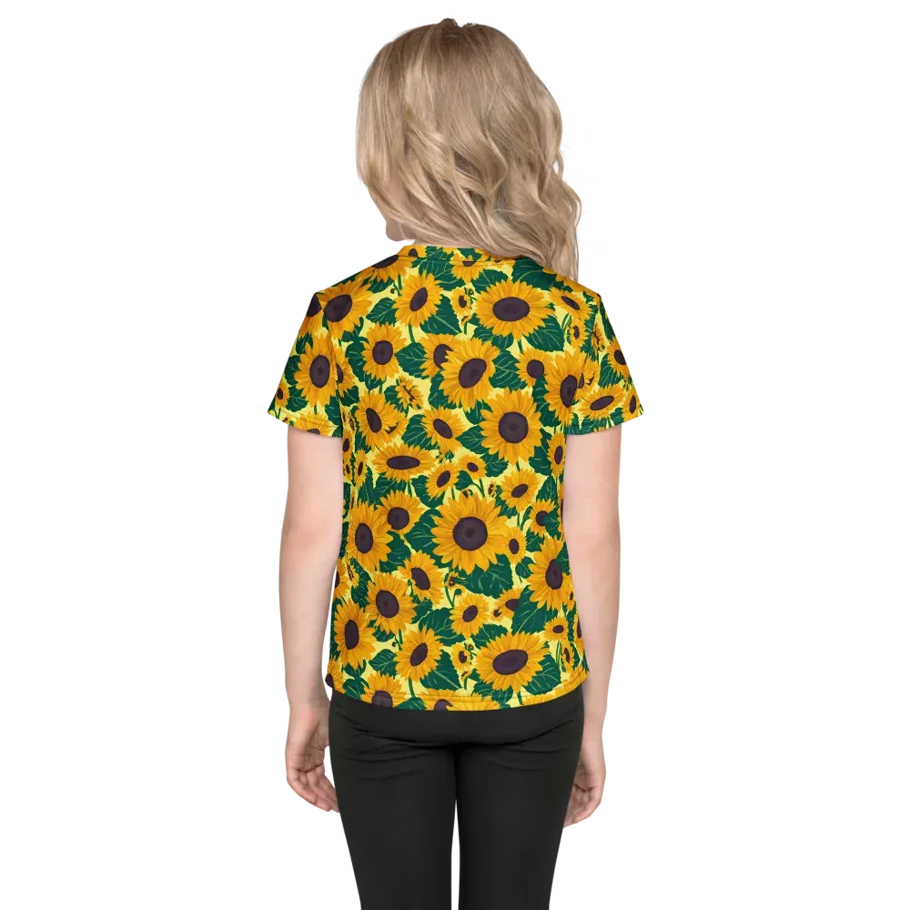 Sunlit Sunflower on Kids Crew Neck T-Shirt — Back