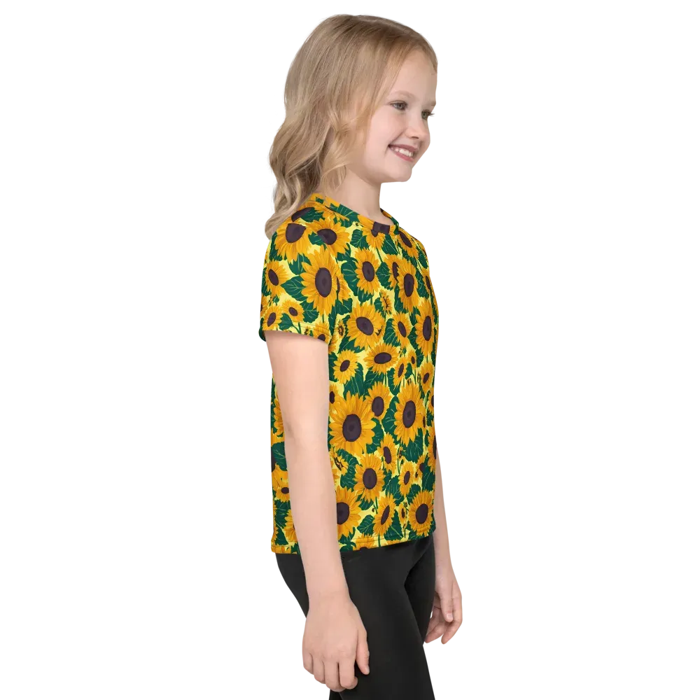 Sunlit Sunflower on Kids Crew Neck T-Shirt — Right