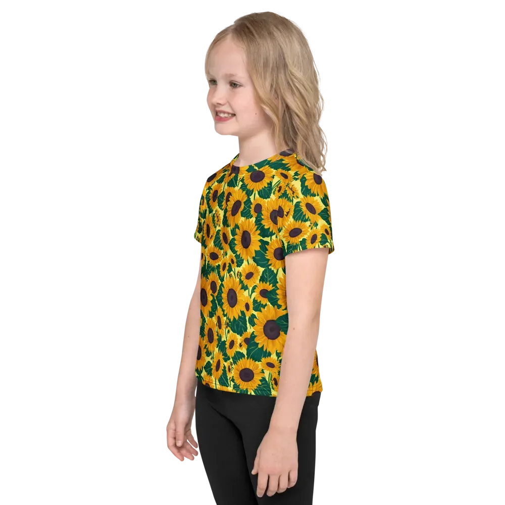 Sunlit Sunflower on Kids Crew Neck T-Shirt — Left