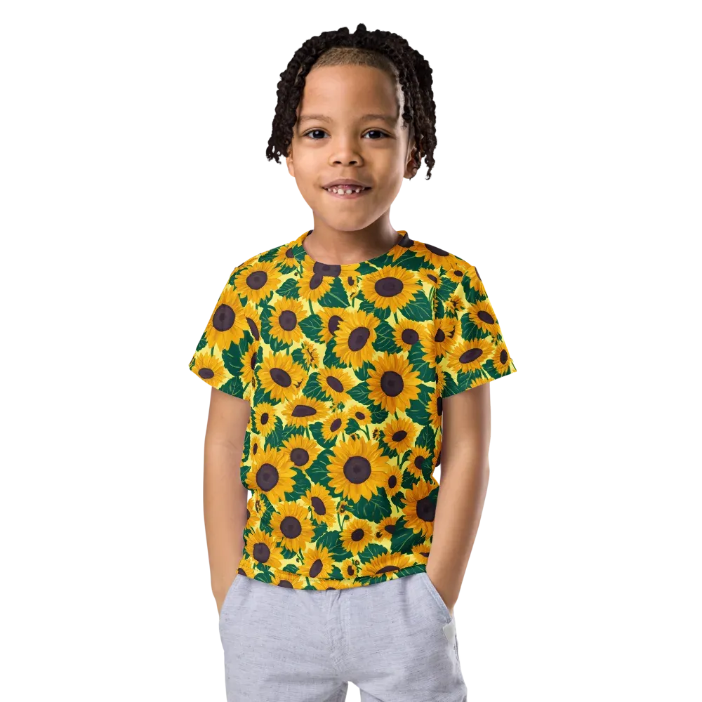Sunlit Sunflower on Kids Crew Neck T-Shirt — Front