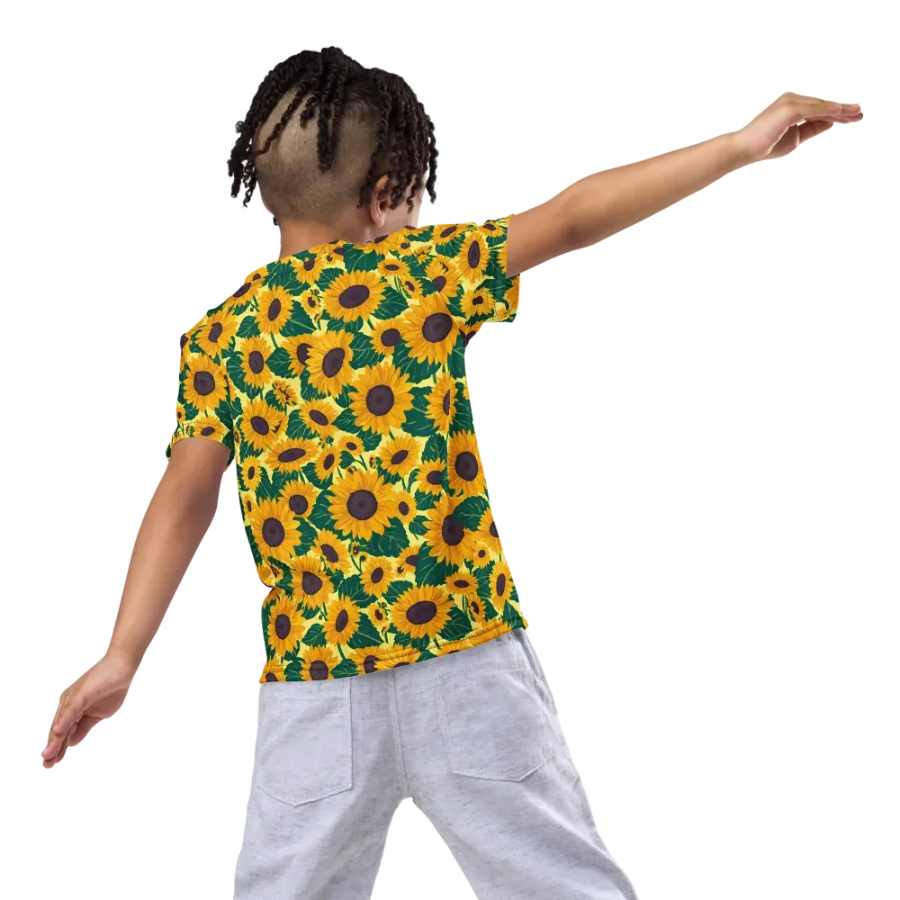 Sunlit Sunflower on Kids Crew Neck T-Shirt — Back