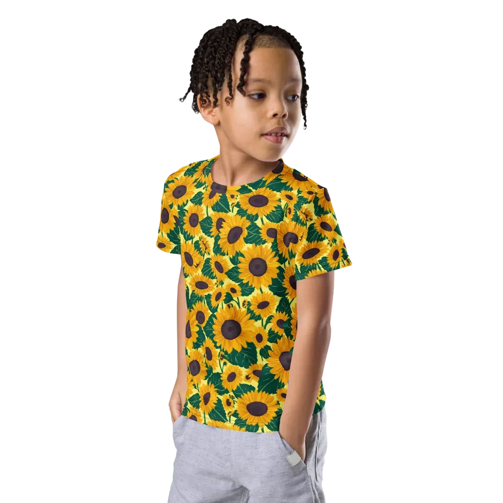 Sunlit Sunflower on Kids Crew Neck T-Shirt — Left Front