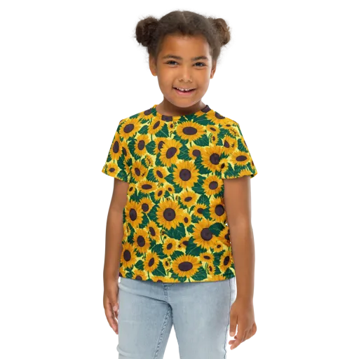 Sunlit Sunflower on a Kids Crew Neck T-Shirt