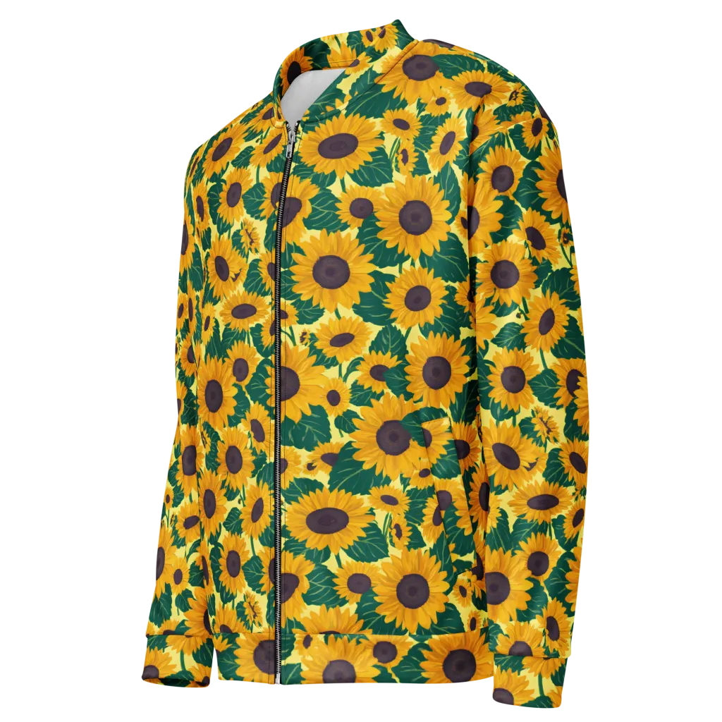 Sunlit Sunflower on Bomber Jacket — Left Front