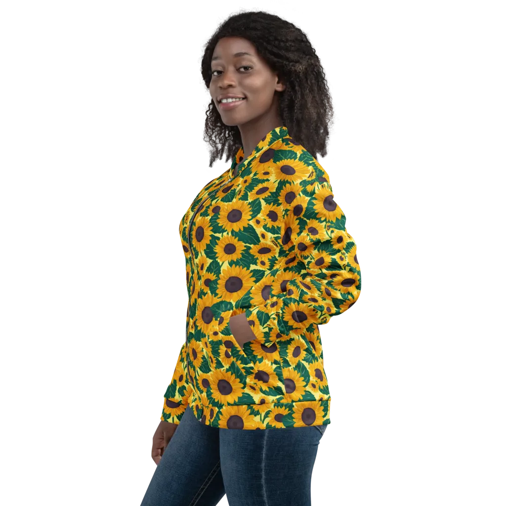 Sunlit Sunflower on Bomber Jacket — Left