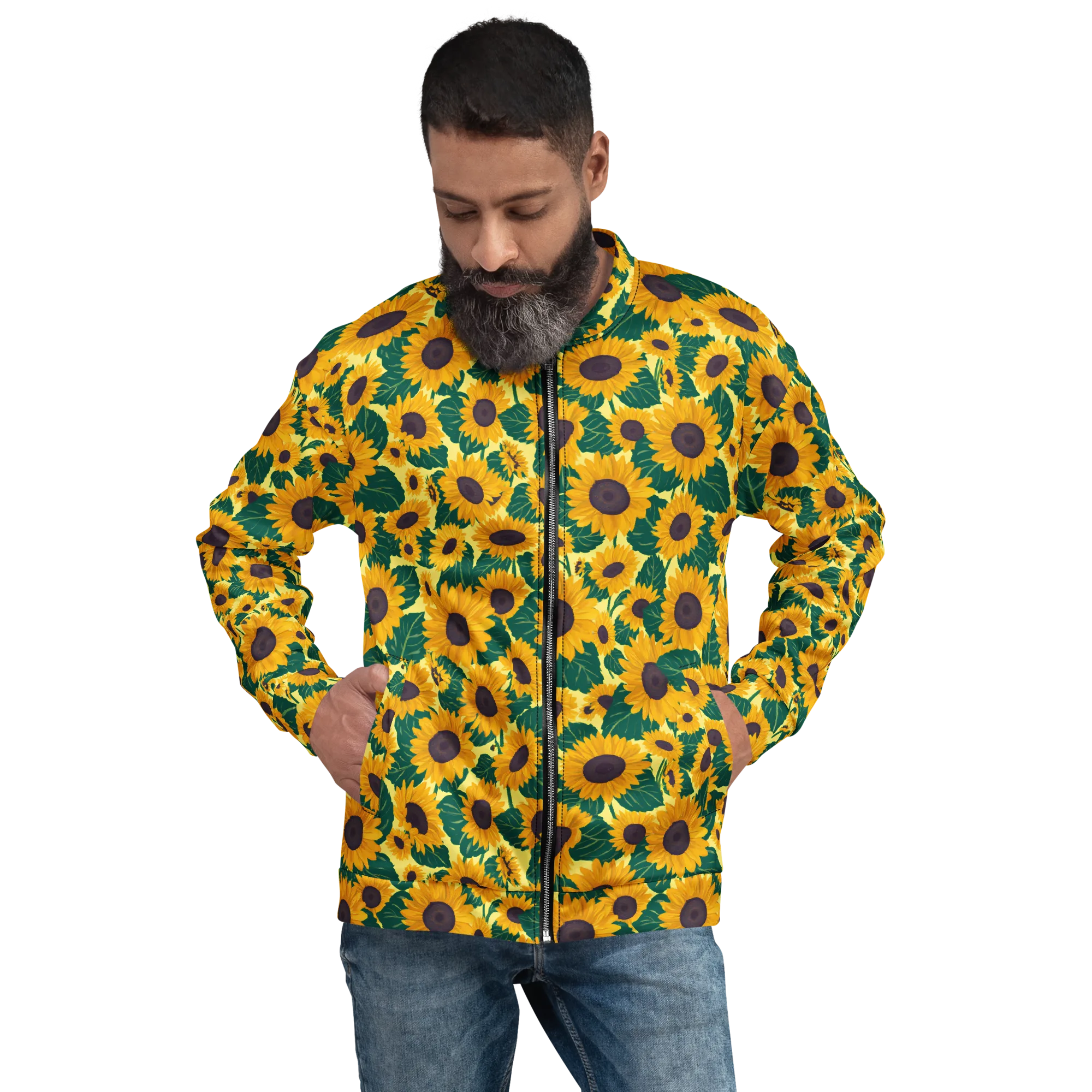 Sunlit Sunflower on Bomber Jacket — Front
