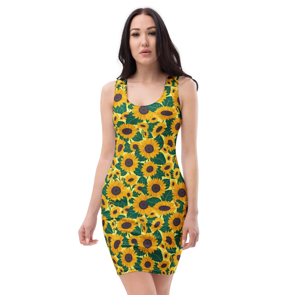 Sunlit Sunflower on Bodycon Dress — Front