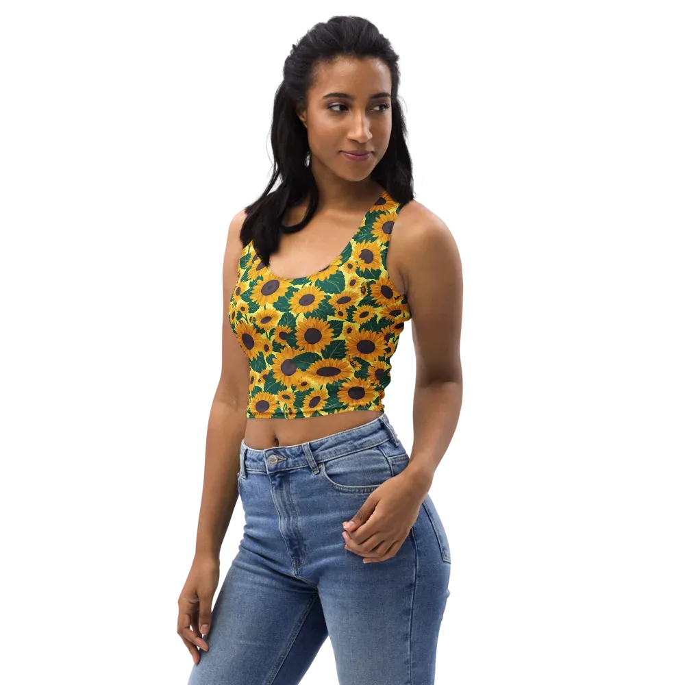 Sunlit Sunflower on Crop Top — Left Front