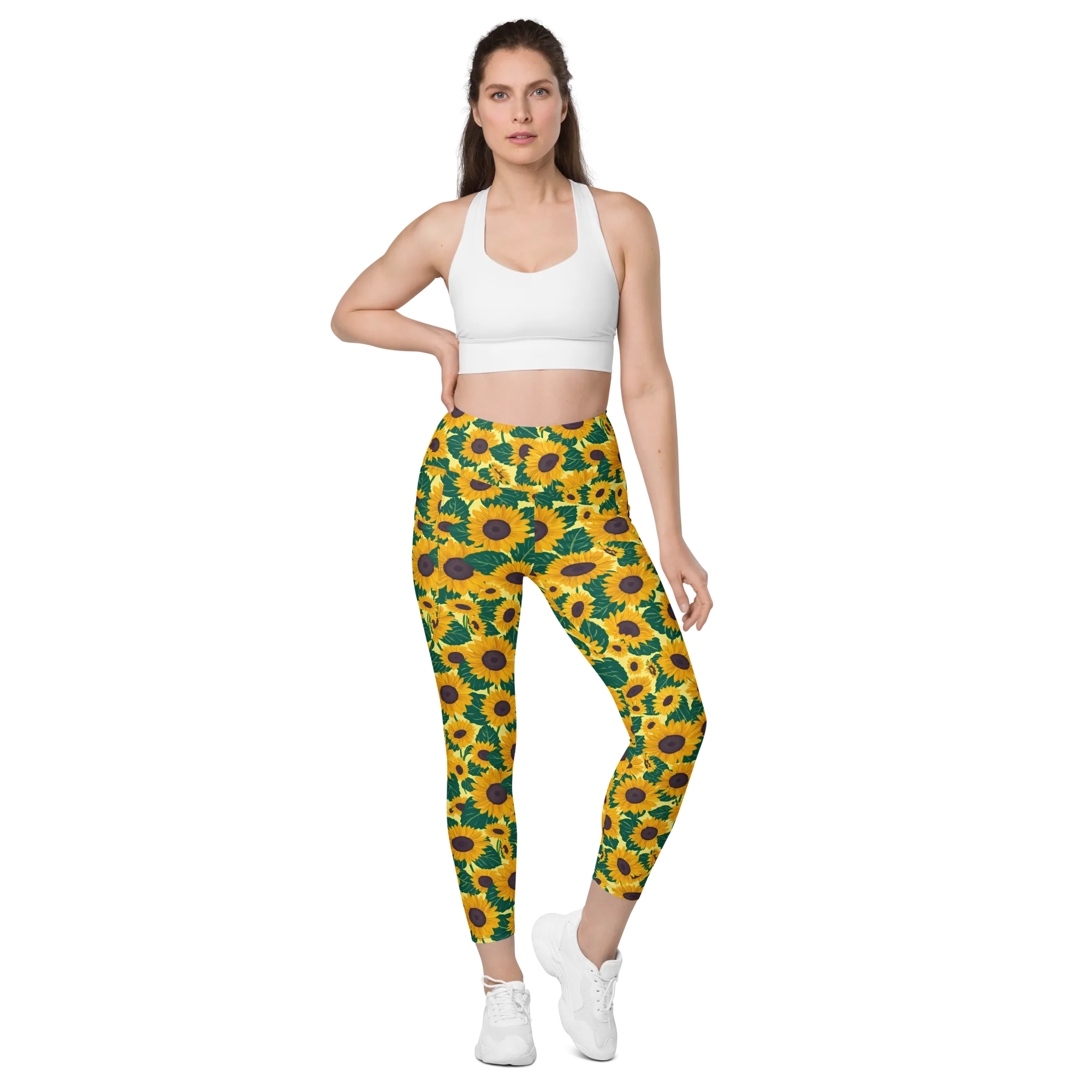 Sunlit Sunflower on Leggings with Pockets — Front