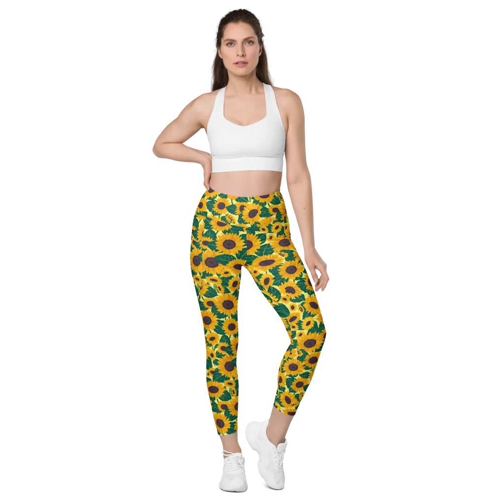 Sunlit Sunflower on Leggings with Pockets — Front