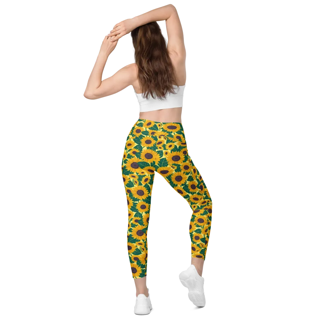 Sunlit Sunflower on Leggings with Pockets — Back
