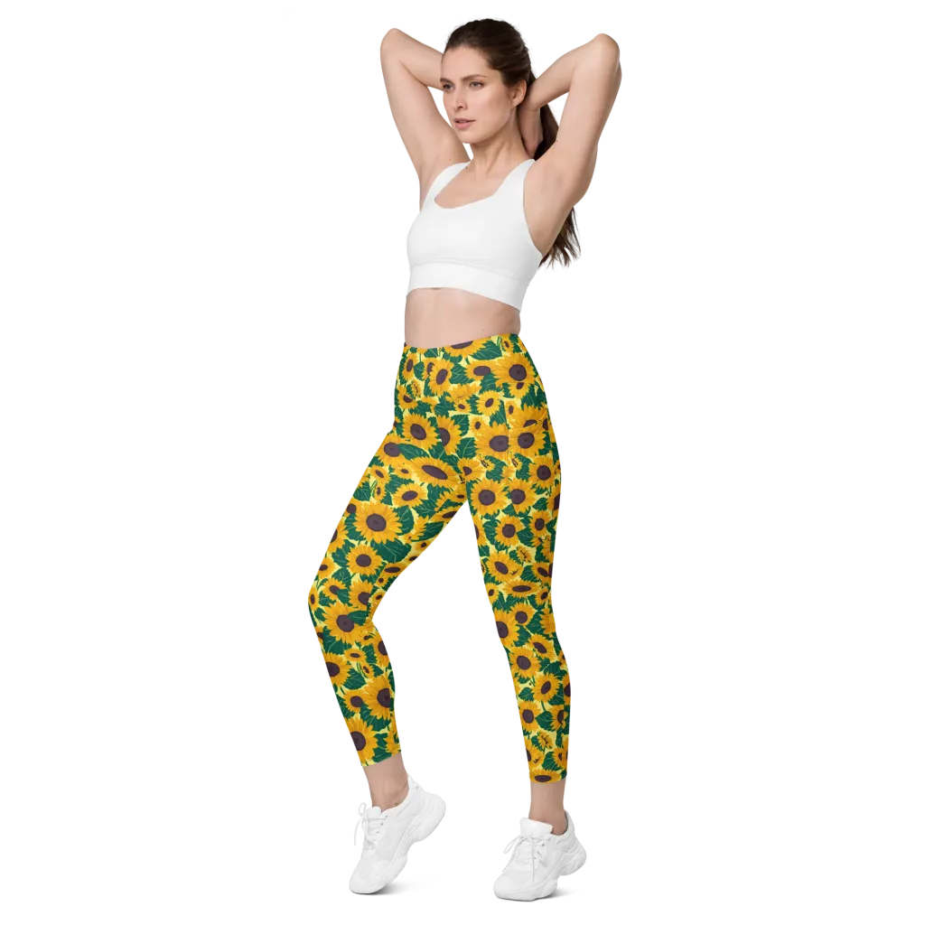 Sunlit Sunflower on Leggings with Pockets — Left Front